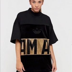 Womens adidas Velvet Black and Gold Foil top